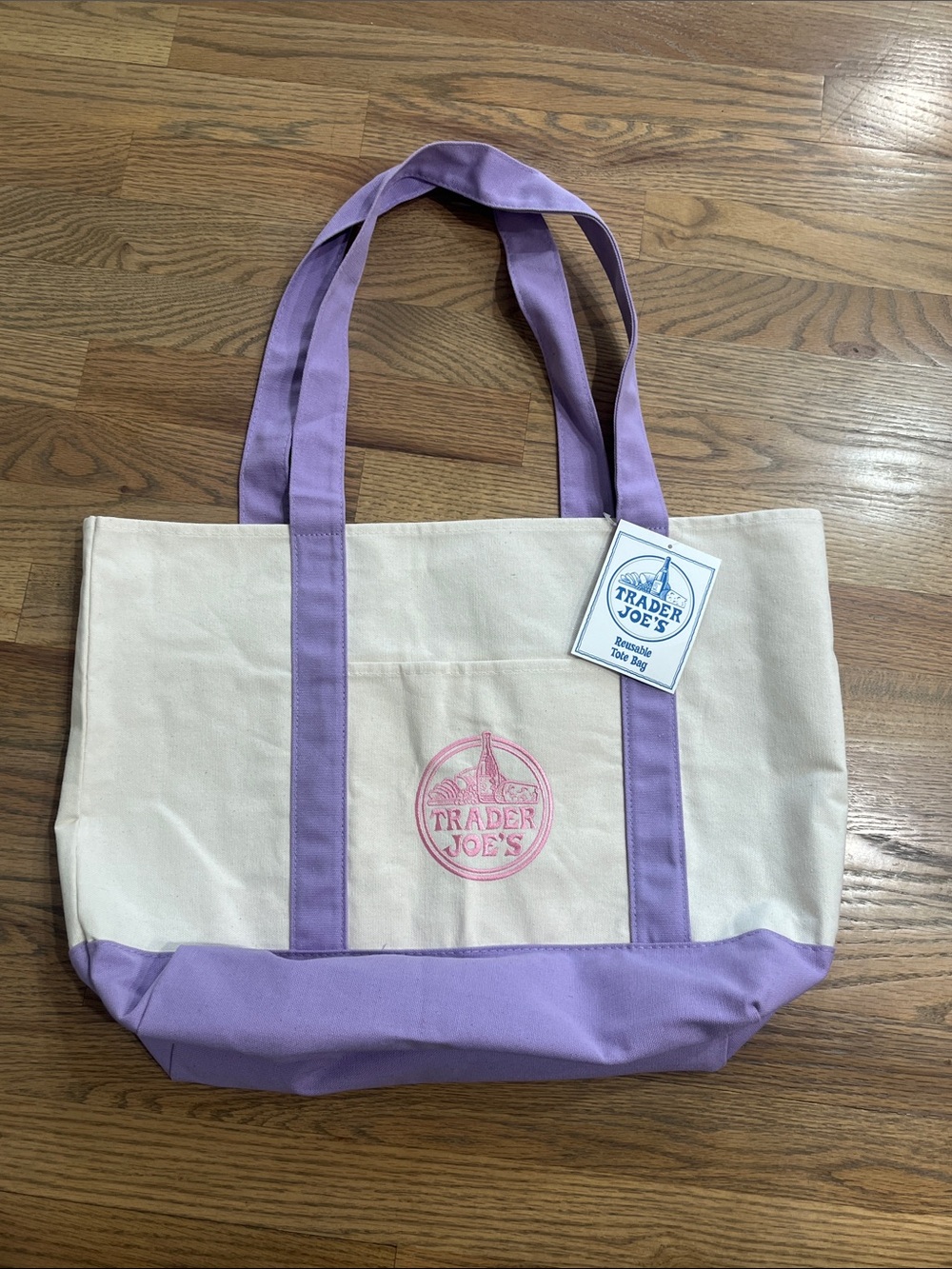 Trader Joe's Cream and Lavender Canvas Tote Bag